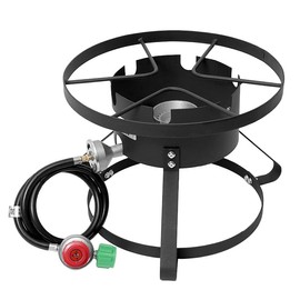 COOKAMP High Pressure Gas Burner 1-Burner Outdoor Propane Gas Cooker with 0-20 PSI Adjustable Regulator and Hose (BLACK) SA1600