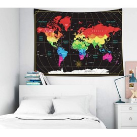 Capsceoll World Map Tapestry,40X30 Inches Colorful Tapestry Scratch Travel Map World Black Background Home Decorations for Living Room Bedroom Dorm Decor