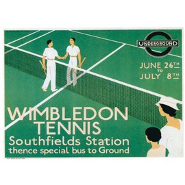 RPW Roystone Print Works Vintage Underground 'Wimbledon Tennis', London Reproduction Vintage Art Deco Travel Poster (Framed - White, A4 210 x 297mm)