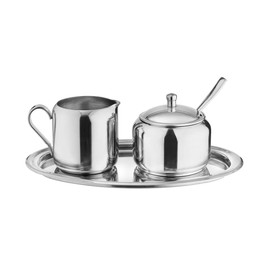 BUTLERS RITZ Milk and Sugar Set - Milk Jug and Sugar Bowl with Spoon and Lid on Tray - 5-Piece Set Made of Stainless Steel, Dishwasher Safe