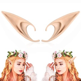 FRESHME Long Elf Ears - Fairy Cosplay Silicone Fake Ears, Pixie Pointy Ears Renaissance Costume Makeup Vampire Accessories Fantasy Costume for Christmas LARP Masquerade Party Dress Up