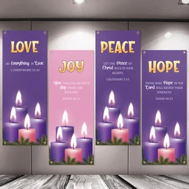Tudomro 4 Pcs Christmas Advent Banners Love Hope Joy Peace Church Sanctuary Wall Christian Bible Prayer Holiday Flags Religious Advent Decor for Winter Xmas Sunday School Church Wall Decor