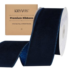 Kryvus Blue Glitter Velvet Ribbon, 2.5 Inch X 10 Yards Christmas Ribbon with Wired Edge, Perfect for Gift Wrapping, Bow Making, Home & Christmas Decorations