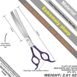 High-end Professional Dog Grooming Curved Thinning Scissors Teeth Blending Shears Pet Texturizing Thinner Blender Shears 7 Inch Extremely Very Sharp Made Of Stainless Steel Alloy For Dog Cat Groomer