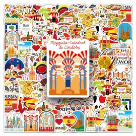 50 Pcs Spanish Themed Travel Stickers Vinyl Waterproof Aesthetical Scrapbooking Sticker Pack for Laptop, Boys, Girls, Adults Stickers (Spanish Scene)