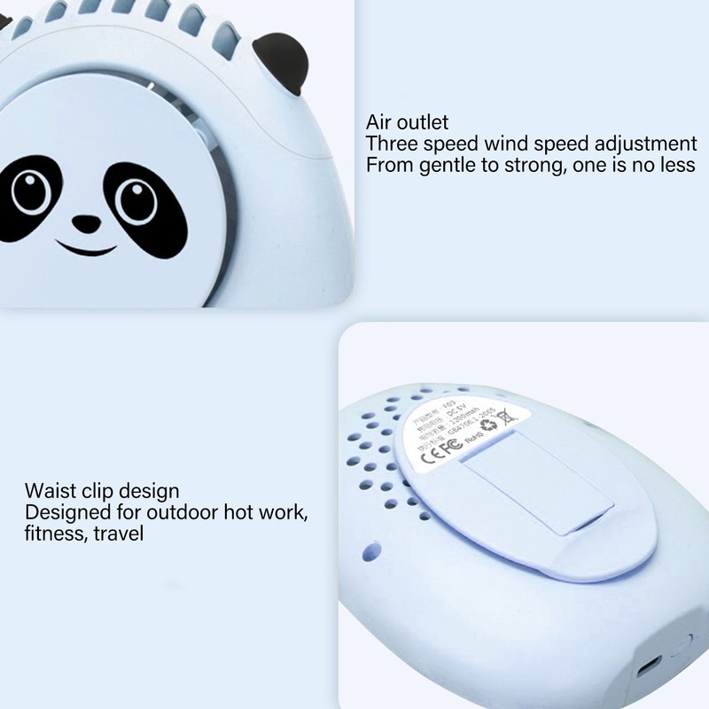 Portable Neck Fan Cute Bear 3 Speeds USB Rechargeable Quiet