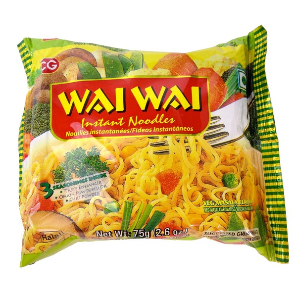 Wai Wai Instant Noodles, Veg Marsala Flavored, 2.6-Ounce 75g Packages (Pack of 30)