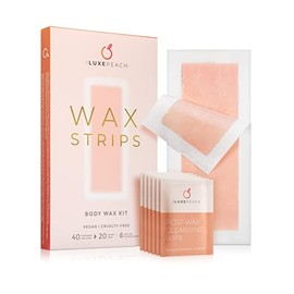 Hair Removal Wax Strips, 40 count - Vegan Wax Strips for Body & Face with Coconut & Rosehip Oils - Bikini Wax Strips - Long Lasting Results for Men, Women, and Teens