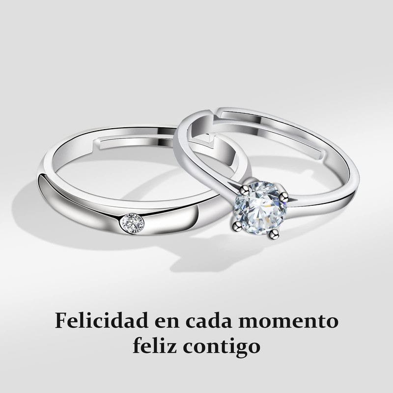Anillos de Pareja Plata 925 Anillo de Compromiso Ajustable, Regalo