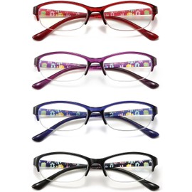 RaoOG Reading Glasses for Women 3.5 Blue Light Blocking Computer Readers, Half Rim Flexible Eyeglasses Anti Eyestrain/Glare/UV(4 Pack)