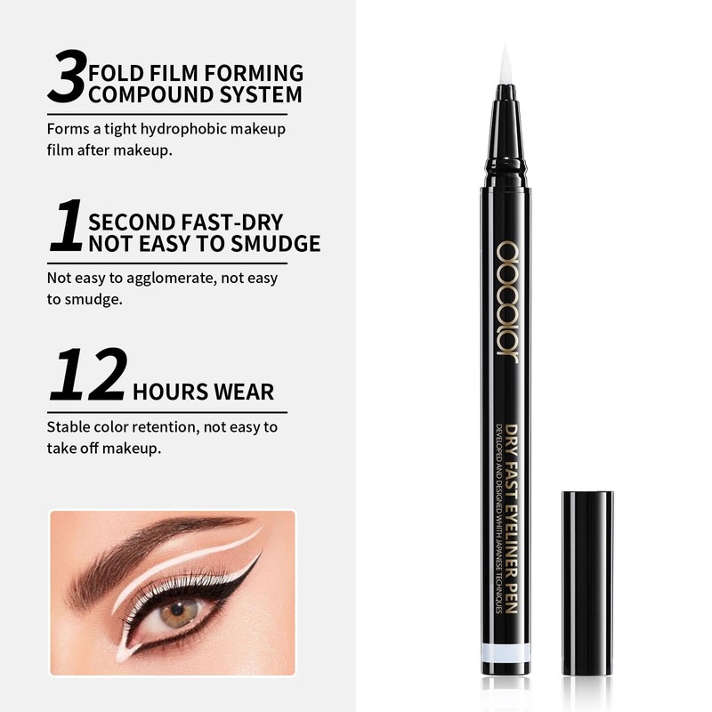Docolor Ultra Fine Precision White Eyeliner, Professional Liquid Eyeliner, Waterproof