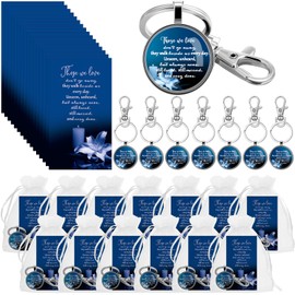 Junkin Funeral Favors for Guest Including Remember Keychain Prayer Cards Organza Bags for Memorial Celebration of Life(Dark Blue,12 Sets)