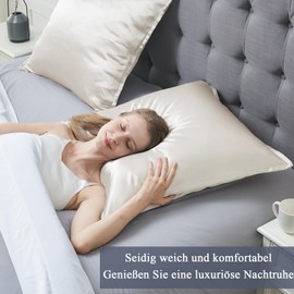 Satin Kissenbezug 80x80 2er Set,Weich wie EIN Silk Pillowcase,wie Seidenkissenbezug Geeignet für Curly Haar,Satin Kopfkissenbezug mit Reißverschluss Vielit Kissenbezüge Beige Kissenhülle