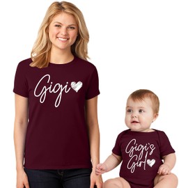 Gigi and Gigi's Girl Mother's Day Grandma and Grandkids Baby Girl Bodysuit Maroon