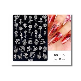 Generic Heart Rose Metal Nail Stamping Plate Butterfly Love Flower Lace Angel Beauty Sw 05 Nail Wraps Art Stickers Manicure Supplies for Women for Home Nails Full Long Lasting Easy Apply and Remove