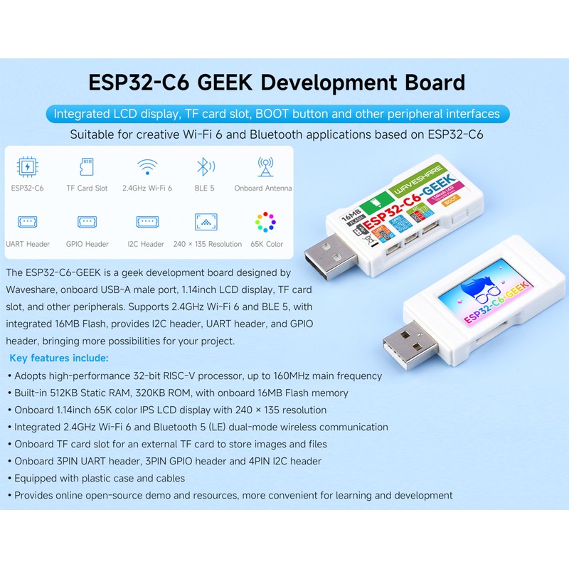 ESP32-C6 Geek Development Board, Based on ESP32-C6, Support 2.4GHz Wi-Fi