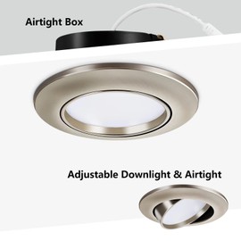 KnLnny Ware Brushed Nickel Recessed Lighting 4 Inch 6 Pack, Ajustable Eyeball Gimbal canless recessed Light with Junction Box,9W 750LM,Dimmable,5CCT Selectable