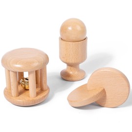 Colcolo 6x Wooden Baby Toys Wooden Rattle with Bell Grasping 3D Object Fitting Exercise Toy for Festival Gift New Year Party Favor