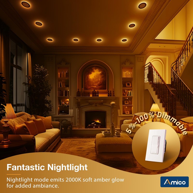 Amico 4 Pack Black 4 Inch 5CCT LED Recessed Ceiling