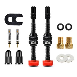 MUQZI Tubeless Valve 60 mm French Valve Presta Valve Stem with Value Core Remover Tool and Valve Stem Caps Suitable for Most Tubeless Bicycle Rims, Black (60 mm)