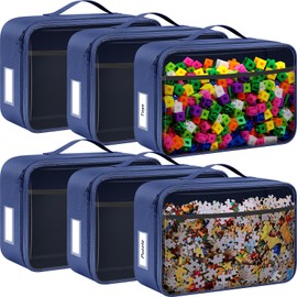 Abbylike 6 Pack Toy Storage Bag Bricks Building Set Car Toy Organization Bags for Traveling Carrying Case, Storage Organizer Puzzles(Navy)