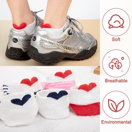 10 Pairs Womens Ankle Trainer Socks Cute Love Heart Design Stripes Ladies Short Socks for Running Athletic Walking Fitness Girls Gifts, White and Pink, one size