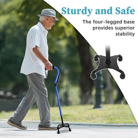 AOHHL Quad Walking Cane Foldable Adjustable Portable Stick Men & Women and Seniors - Lightweight & Sturdy with 4-Pronged Base for Extra Stability Balance,Self Standing Gifts for mom Dad(Blue)