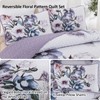 3 Pieces Floral Quilt Set Full Purple Flower Pattern Quilt