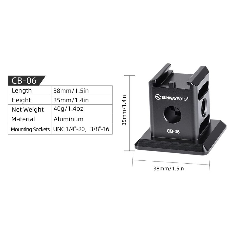 Sunwayfoto CB-06 Arca/RRS QR/Cold Shoe Adapter Flash Accessory
