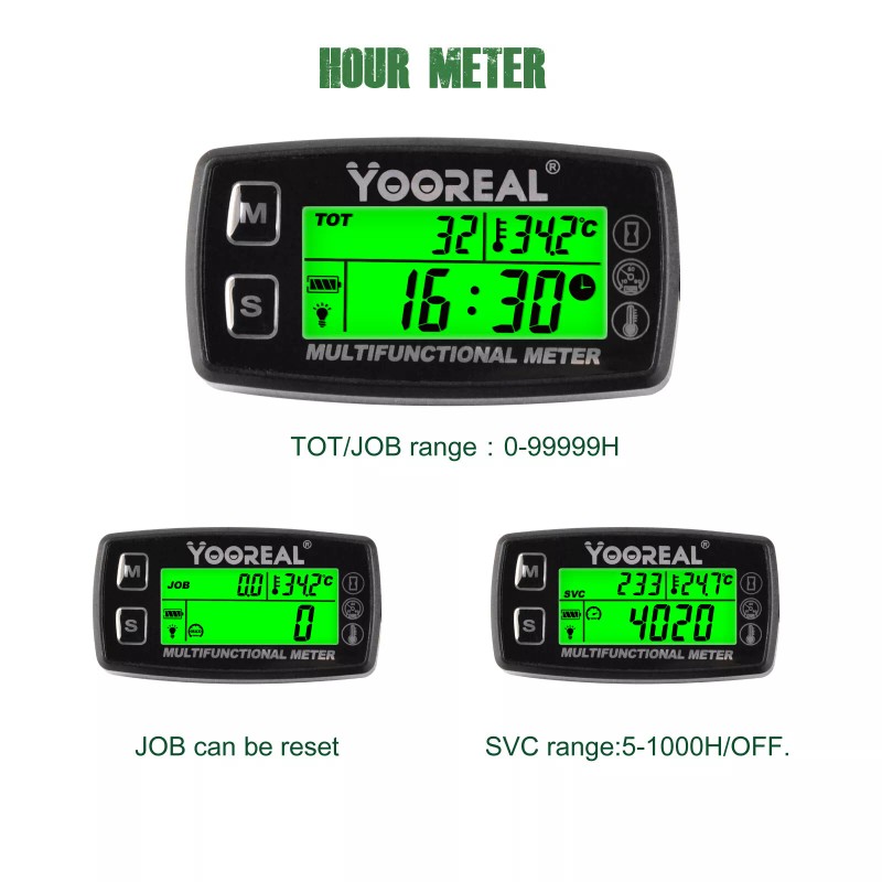 YOOREAL Digital Engine Temperature RPM Gauge Tachometer Hour Meter of