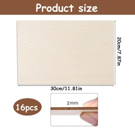 Pack of 16 Plywood Panels, 300 x 200 x 2 mm, Wooden Panels for Crafts, Linden Plywood, Craft Wood, Plywood, Basswood for DIY Model, Arts and Crafts, Paintings, Fretsaw, Laser Projects
