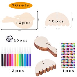 YIEUR Pack of 10 3D Wooden Birds for Painting, 15 cm Birds Wood for Crafts, Easter Wind Chimes, Birds Craft Set, Wooden Creative Sets, Birds Decoration, Gifts for Spring, Garden, Easter, Children