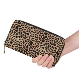 Dolyues Women Zipper Long PU Leather Wallet with Coin Pockets Slim Clutch Ladies Purse Travel Bags, Leopard printed, Classic