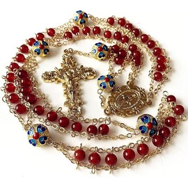 elegantmedical handmade ladder to heaven red agate & enamel beads catholic rosary crucifix necklace box