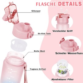 AOPREL Trinkflasche 1l, Wasserflasche BPA-Frei aus Tritan, Sport Trinkflasche Kohlensäure geeignet, Auslaufsicher 1 Liter Flasche für Fitness, Wandern, Camping, Schule und Büro