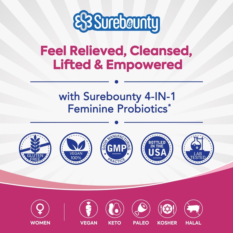 Surebounty Probiotics for Women, 120 Billion CFU 34 Strains, Prebiotics,