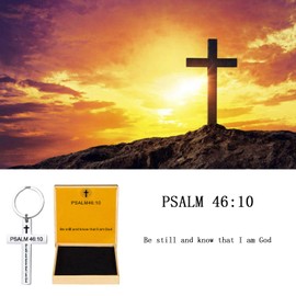 Ldurian Christian Keychain for Women, Cross Key Chain for Men Religious Scripture, Stainless Steel Faith Bible Verse Keychain, PSALM 46:10, Stainless Steel, No Gemstone