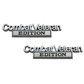 2Pcs Combat Veteran Edition Emblems Car Decals, Warrior Soldier 3D Metal Material Sticker, Combat Veteran Letters Raised Metal Decal Car Badges (Chrome/Black)