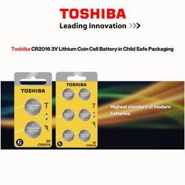 TOSHIBA CR2016 3V Lithium Coin Cell Child Resistant Blister Package (6 Batteries)