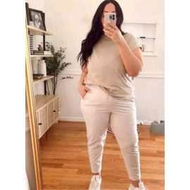 All In Motion Women's Stretch Woven High-Rise Taper Pants Size 3X Light Beige