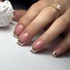 White French Tip Fake Nails with Gold Lines Glue on