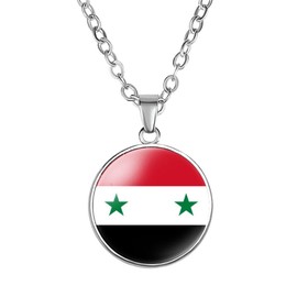 EUIOSFDC Syria Country Flag Necklace Alloy Necklace for Men Women, Zinc, glass