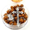 TALISMAN4U CATHOLIC ROSARY NECKLACE Olive Wood Carved Beads With Jerusalem