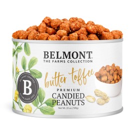 Belmont Peanuts Gourmet Butter Toffee Candied Peanuts, 25 oz (1 Pack) – Only 4 Ingredients, No Preservatives, 3g Protein – A Premium, Sweet, Buttery, Salty, Crunchy, Hand Seasoned Snack