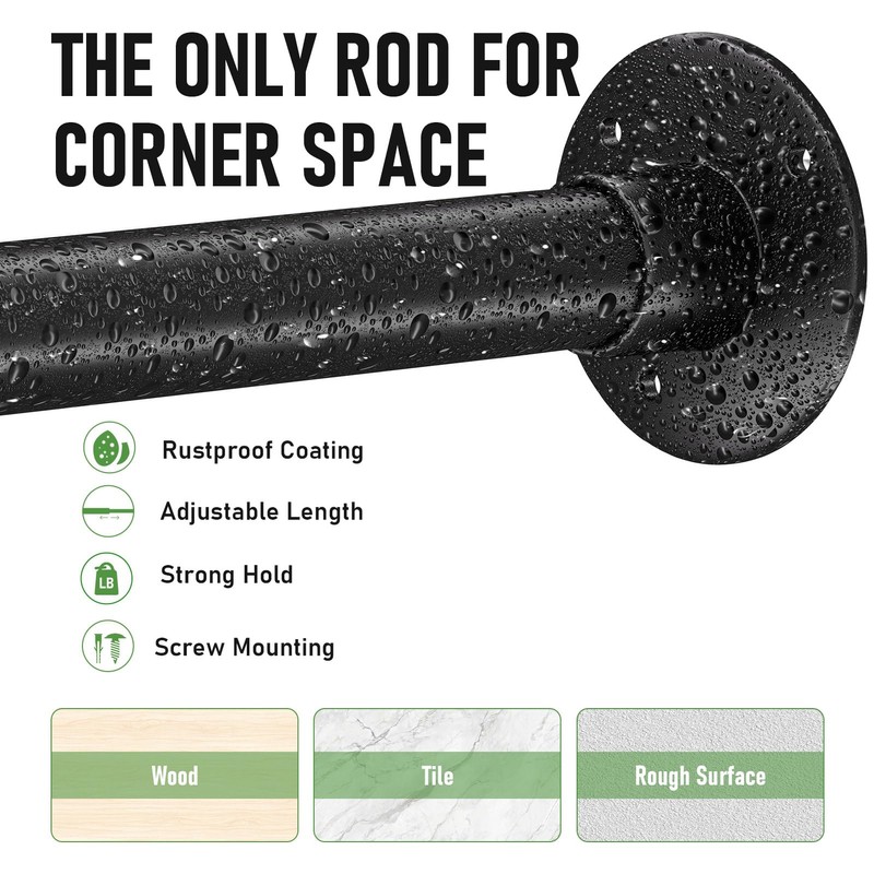L Shaped Shower Curtain Rod, [23"-36"] x [23"-36"] Adjustable Corner