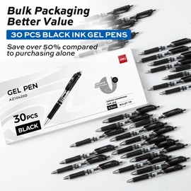 deli Gel Pens, 30 Pcs Retractable Pens Black Ink, Medium Point Pen Bulk 0.7mm, Smooth Writing, Fast Dry, No Bleed for Journaling Note Taking, Home School Office Supplies