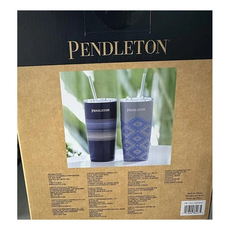 Pendleton Patterned 20oz Stainless Steel Hot/Cold Tumbler Set (Blue &
