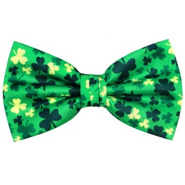 OCIA Holiday Pre-Tied Bowtie St Patricks Day Easter Clover Leaves Festival Fun Pattern Bow tie for Mens Green (Clover Leaves)