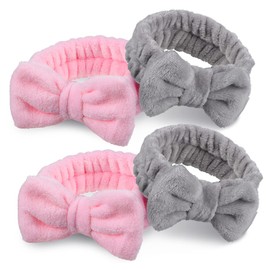Baluue 4pcs Spa Headbands for Women Facial Hairbands Bow Comfortable Elastic Makeup and Face Wash Headwraps for Skincare Grey