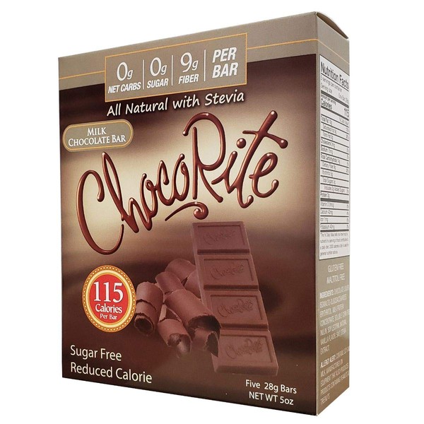 CHOCORITE SUGAR FREE SOLID CHOCOLATE - FIVE 1oz BARS- FIVE FLAVORS TO CHOOSE FROM (Milk Chocolate Box of 5 - 1 oz bars)
